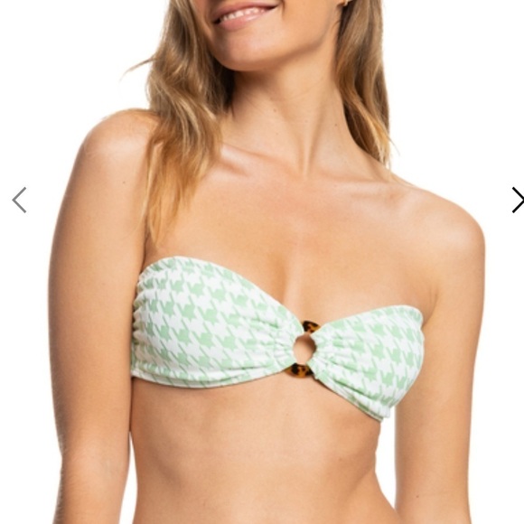 NEW Roxy Check it Bandeau Bikini Top ERJX304818 Green White Size Large NWT - Picture 1 of 9